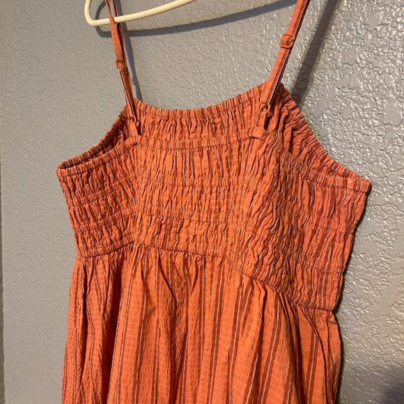 Maxi Cotton Blend Dress Striped | Rust | Smocked | Large - Picture 4 of 4